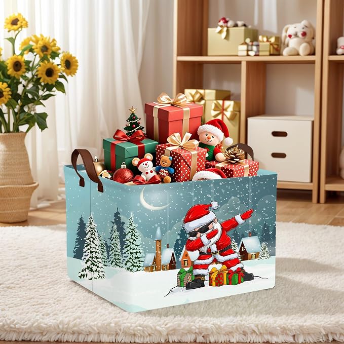 Empty Large Christmas Basket for Gifts Women Collapsible Storage Bin Kids Toy Box Holiday Décor (Personalized Dancing Santa Claus)