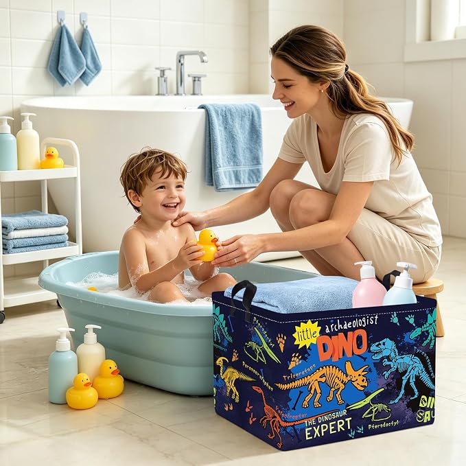 Clastyle Large Boho Dinosaur Pterosaur Boy Book Toy Storage Basket Dino Palm Tree Clothes Laundry Hamper for Kid Room Nursery,Skeleton 36L