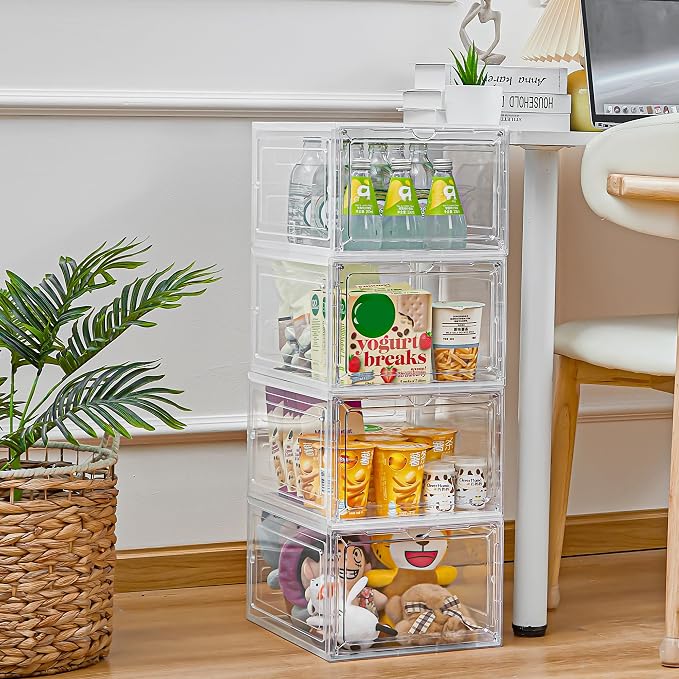 LXLXXL 6 Pack Storage Bins with Lids, 19 Qt Stackable Clear Storage Box | Stackable Storage Bins with Lid, Clear Acrylic Magnetic Door, Plastic Display Case, Organizer Box for Home Office Organizing