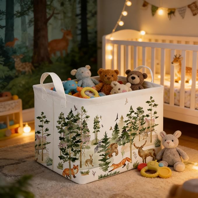 Rectangular Woodland Animal Basket Storage Basket,Bear Fox Gift Box Bin Shelf Book Woodland Room Decor,Gift Baskets(Tree animals)