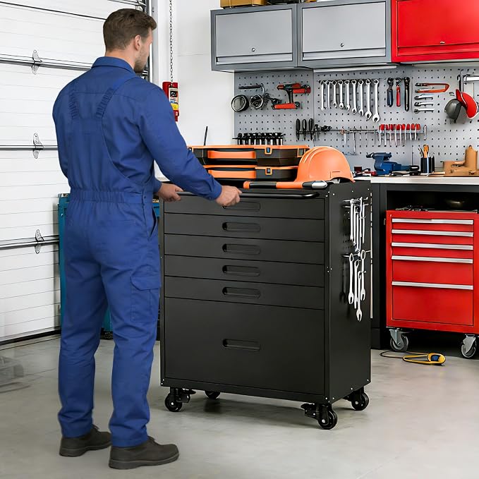 Metal Mobile Tool Storage Cabinet with 6 Drawers,Black | Heavy Duty Rolling Tool Cabinets for Garage,Metal Storage Cabinets with Wheels,Assembly Required
