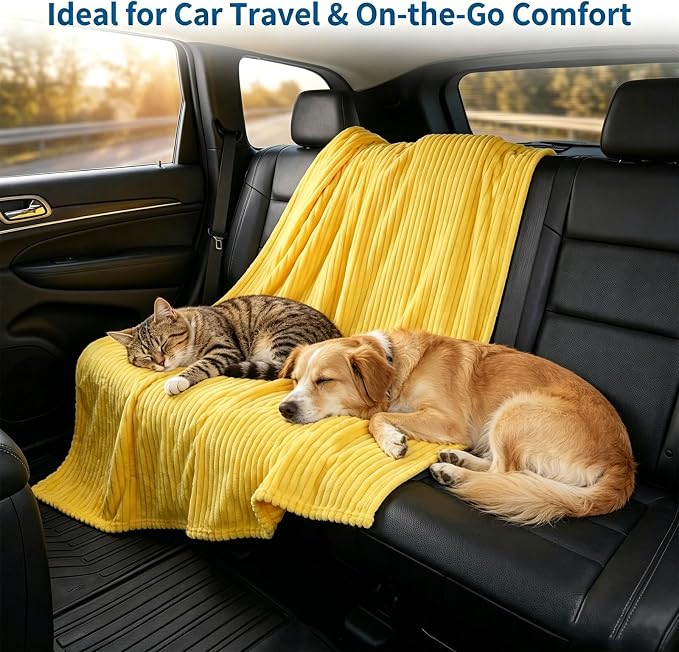 Yellow Dog Blanket, Emotional Support Blanket Yellows for Dogs, 1.5cm (0.6in) Wide Wavy Design, Soft Polyester Pet Throw for Couch Bed Crate Travel, Multiple Sizes (Blue, 100 * 150cm/39.37 * 59.05in)