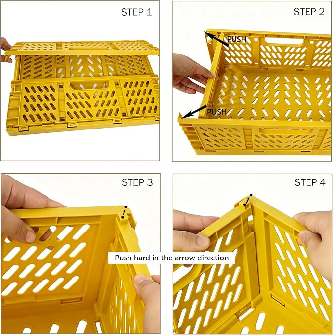 Tobeso-Nuoze 2 Pack Pastel Plastic Storage Baskets-20L Space-Saving Bins | Plastic Collapsible Storage Crates Foldable Plastic Crates for Storage Collapsible Crates for Organizing (Yellow)