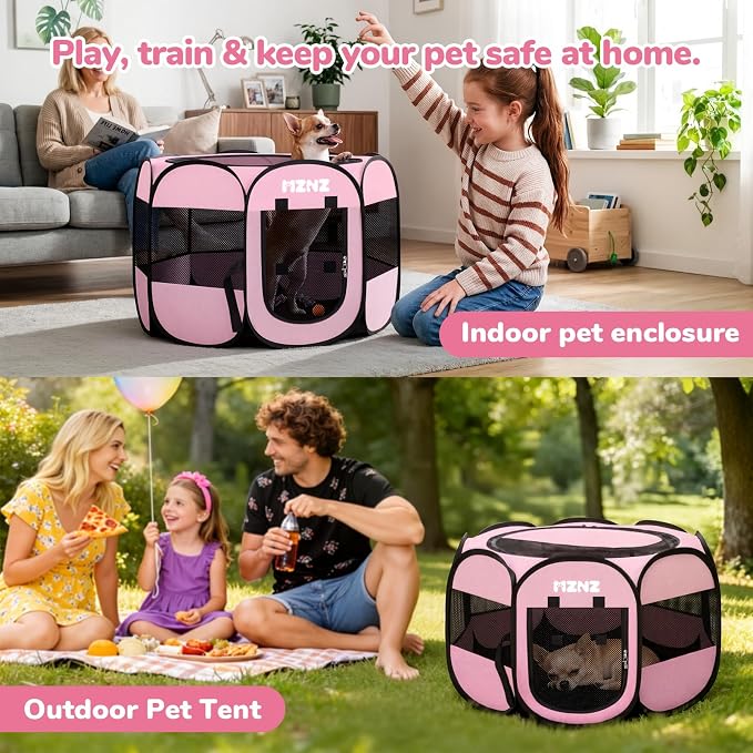 Dog Cat Small Animal Puppy Playpen Crate, Small, Whole Pink | Portable Pop Up Pet Cage Enclosure Tent Kennel Indoor Outdoor with Carrying Case, No Assembly, Camping Use