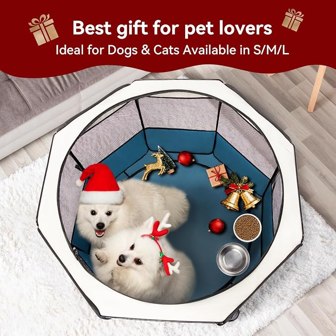 PETSFIT Portable Dog Playpen 29", Removable Waterproof Mat, Zippered Roof | 3-Second Setup, Collapsible Storage, RV Camping Travel, Indoor Outdoor Use, Small Dogs and Cats, 29.5"L x 29.5"W x 16.5"H