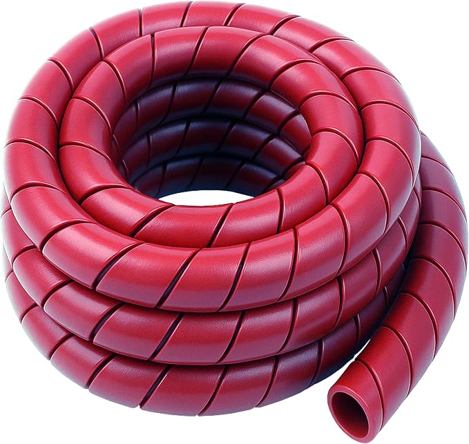 Electriduct 1.5 Inch Heavy Duty Spiral Wrap HDPE Flexible Plastic Cable Sleeve Hose Protector 10 Feet - Red