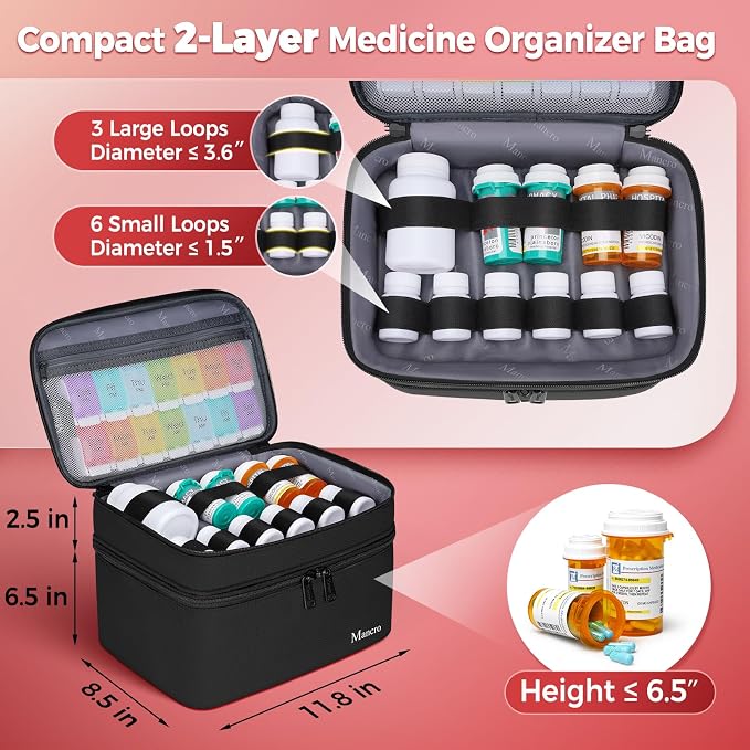Mancro Dual Layers Medicine Organizer Bag with Lockable Zipper, XL | Pill Bottle Organizer Storage, Medication Bag for Pills, Vitamins, Medical Supplies for Home Storage, College Medicine Kit