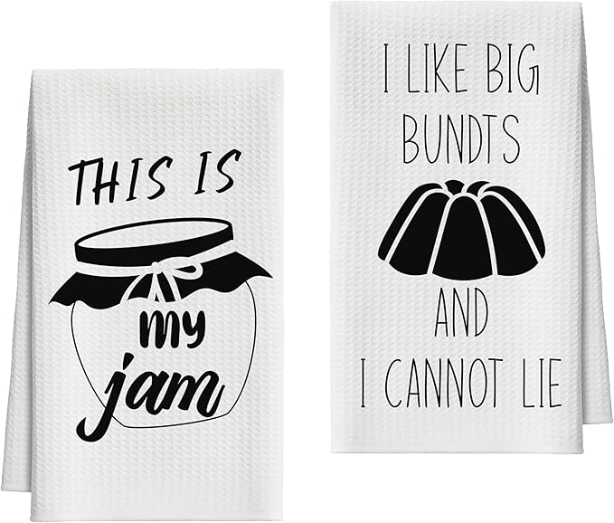 Kitchen Towels Set of 2, Jam and Bundts Dish Towel for Kitchen, Decorative Hand Towels for Bathroom, Fast Drying Tea Towel with Funny Sayings, Housewarming Xmas Gifts for Women Mom -B14