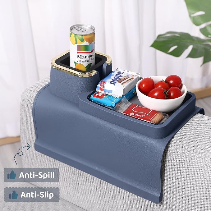 HMASYO Couch Cup Holder Tray – Weighted Silicone Sofa Armrest Organizer Table with Anti-Spill Coaster, Easy Reach for Drink, Snacks, Remote & Phone, Non-Slip Base, Easy Clean