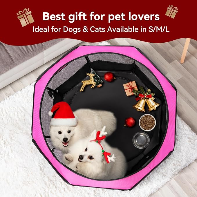 PETSFIT Portable Dog Playpen 29", Removable Waterproof Mat, Zippered Roof | 3-Second Setup, Collapsible Storage, RV Camping Travel, Indoor Outdoor Use, Small Dogs and Cats, 29.5"L x 29.5"W x 16.5"H