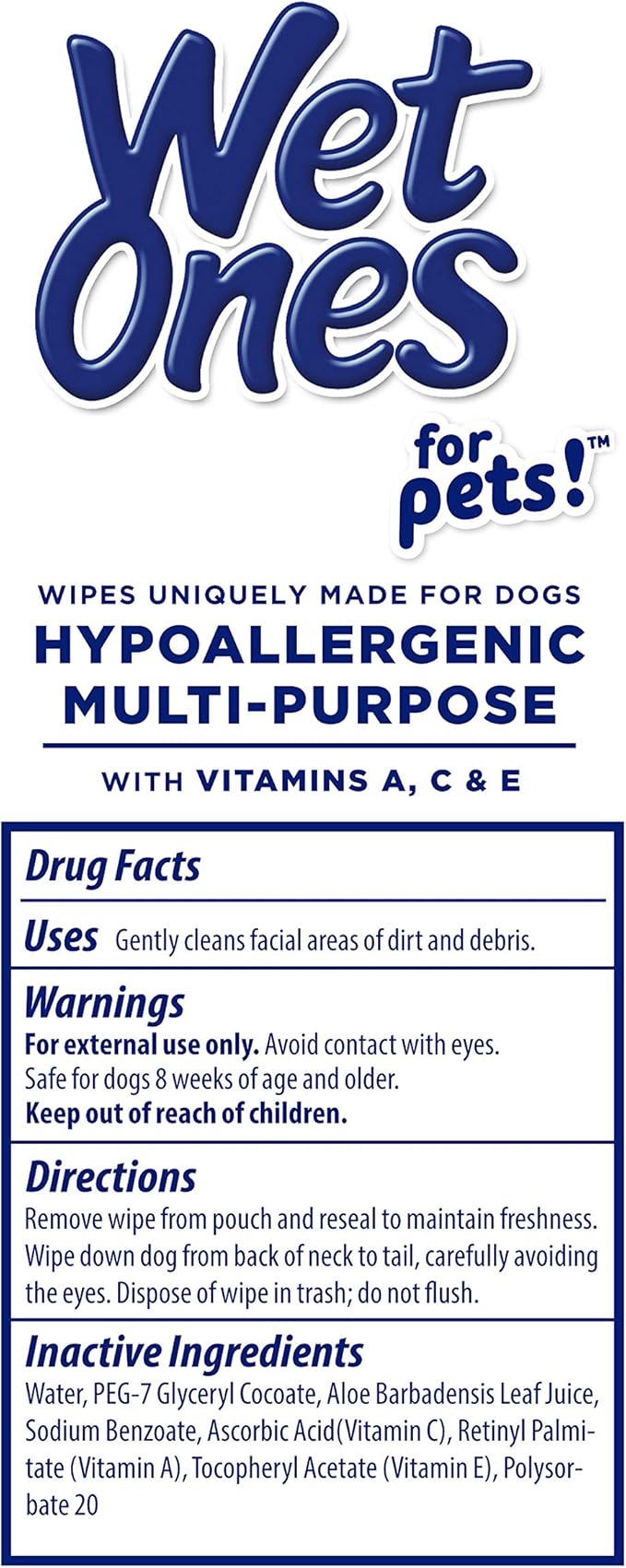 Wet Ones for Pets Hypoallergenic Multipurpose Dog Wipes with Vitamins A, C and E - Fragrance-Free All-Over Pet Grooming Wipes for Dogs in Canister, 50 Count - 3 Pack