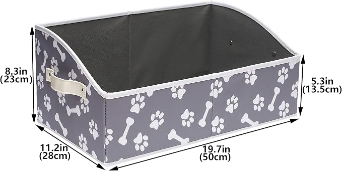 Linen-cotton Blend Dog Toy Organizer Basket - Storage for blankets, leashes, rope toys, clothing - Bone claw pattern
