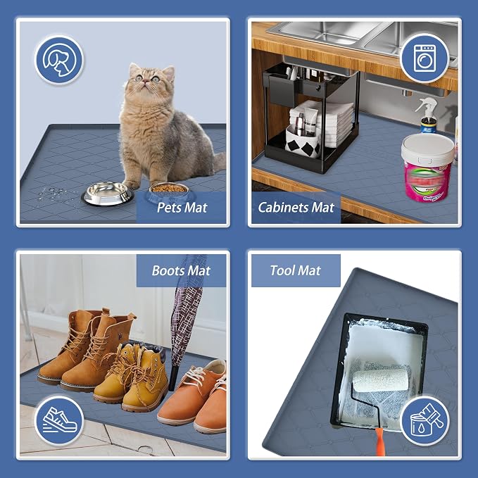 URMONA 40" x 22" Waterproof Silicone Mat in Multiple Sizes & Colors, Under Sink Mat for Kitchen & Bathroom, Pet Food Pad for Dogs & Cats, Kitchen Cabinet Liner, Multi-Purpose for Storage(Dark Grey)