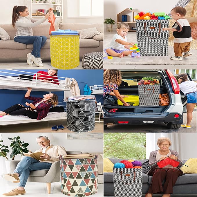 Waterproof Laundry Hamper Collapsible Laundry Basket Leather Handle Laundry Bag Large Clothes Storage Toy Organization for Bathroom Bedroom Laundryroom College Dorms (Nursery Bins Boxes-002)