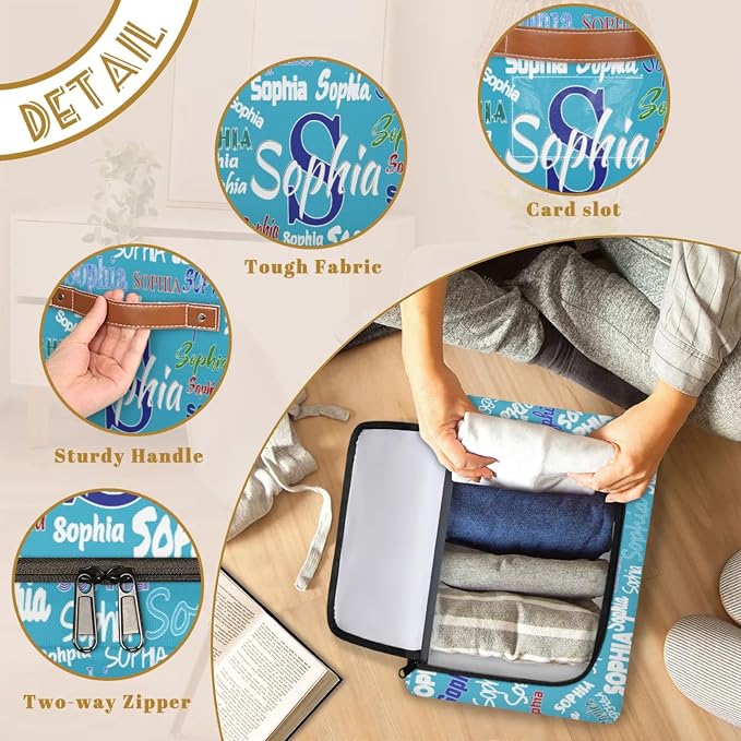 Personalized Name Storage Basket with Zipper Lid, Lake Blue Boys Men Canvas Storage Bins Toys Clothes Organizer for Bedroom, Kitchen, Bathroom, Nursery, Shelves, Closets