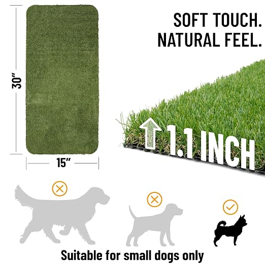 Ottomanson Artificial Grass Puppy Potty Training Pad, 15" x 30" Reusable Pee Pad for Small Pets and Dogs