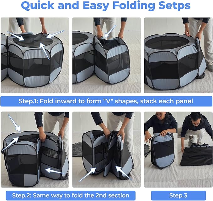 2-in-1 XLarge Portable Cat Playpen Assembly-Free for Indoor Cats Enclosed Pop Up Dog Play Pen Outdoor Puppy Pet Tent Crate House Condo Kitten Kennel Small Animals Cage(No Divider, Unified Space)
