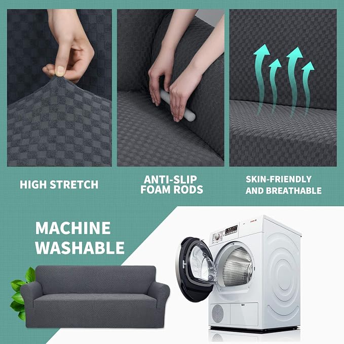 YEMYHOM Couch Cover Latest Jacquard Design High Stretch Extra Large Sofa Covers Pet Dog Cat Proof Oversized Slipcover Non Slip Magic Elastic Furniture Protector (XL Sofa, Dark Gray)