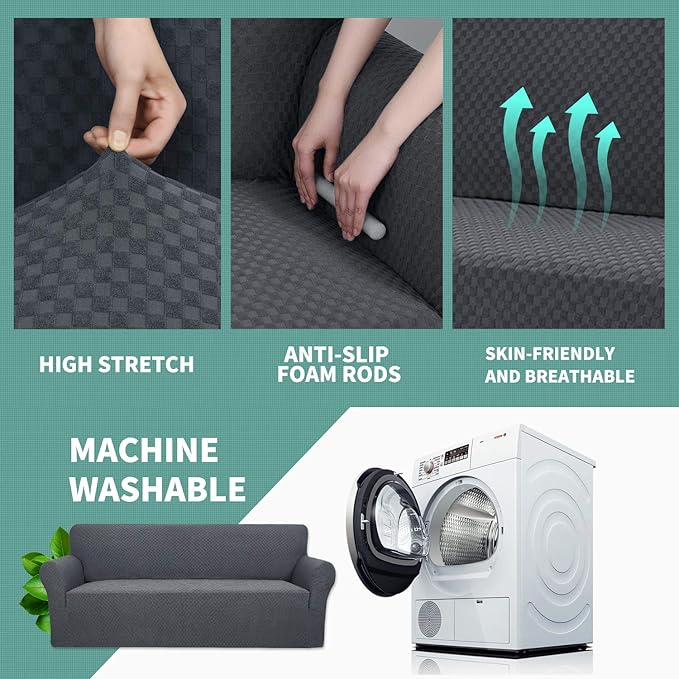 YEMYHOM Couch Cover Latest Jacquard Design High Stretch Sofa Covers for 3 Cushion Couch, Pet Dog Cat Proof Slipcover Non Slip Magic Elastic Furniture Protector (Sofa, Dark Gray)
