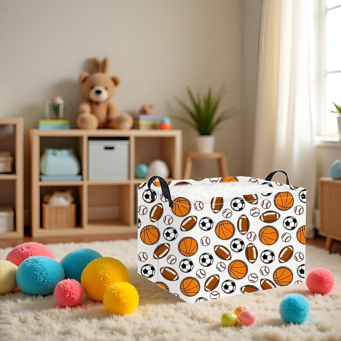 Rectangular Easter Basket Baby Girl Basket Fabric Storage Bin Organizer Box Room Decor(Sports)