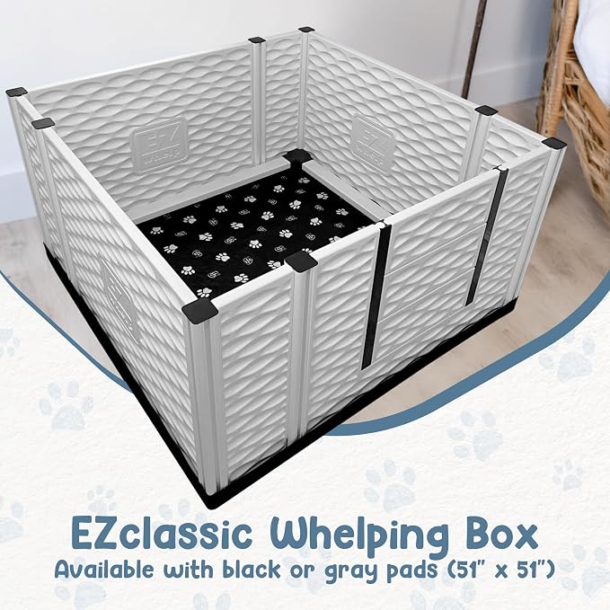 EZclassic Dog Whelping Box - Washable Pee Pad, Large 48"x48"x28" | Tall 48x48x28 breeder whelping box with high walls, durable customizable panels, quick setup, and easy cleaning