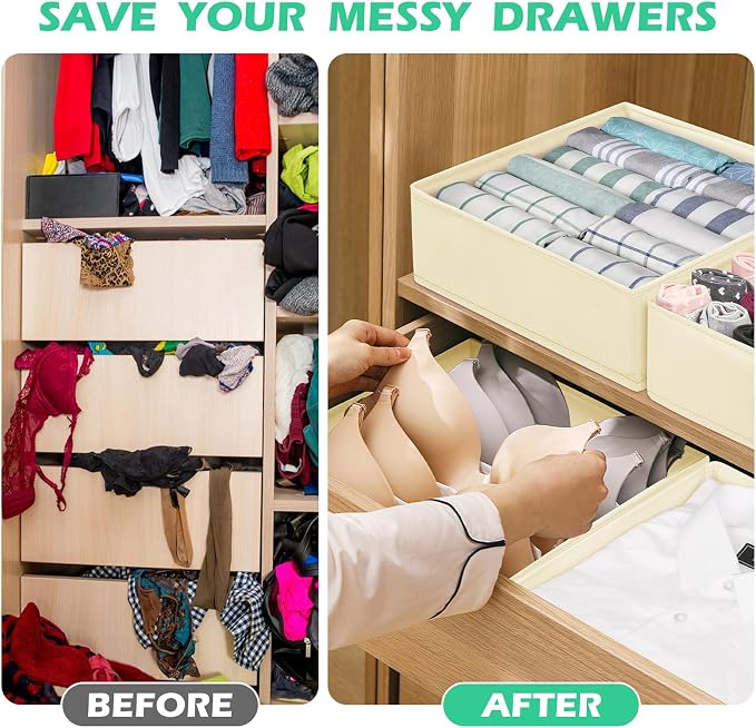 Drawer Clothing Organizer 16-Pack,Beige Underwear Dividers | Multiple sizes Fabric Folding Wardrobe Organizer,Storage Bins Store Baby Clothes, Bras, Underwear,Panties,Belts,Socks,Ties