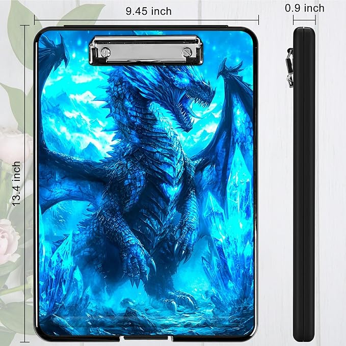Blue Snow Dragon A4 Clipboard with Storage Pen Holder, Clipboards Organizer Nursing Clipboard Foldable File Folder Plastic Clipboard Folio Clip Board for Office Students Classroom Doctor