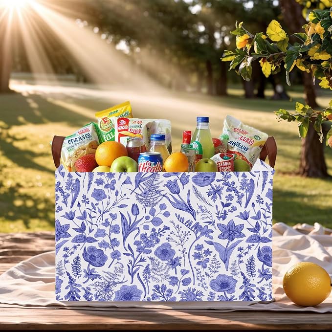 Chinoiserie Rectangle Storage Basket, Blue | Gift Basket Collapsible, Toy Bin, Nursery Playroom Bedroom Decor, Baby Child