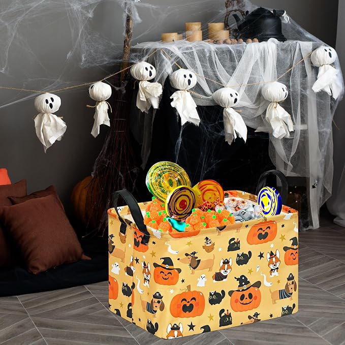 Halloween Pumpkin Ghost Storage Basket, Black Cat Spider Gift Toy Organizer