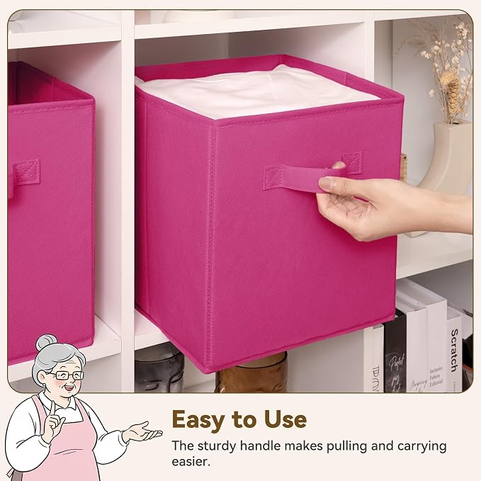 GRANNY SAYS 11 Inch Cube Storage Bin, Cube Organizer Bins, Rose Red, 6-Pack | Collapsible Storage Boxes with Thickened Base Plate, Sturdy Handles, Decorative Baskets for Shelves, Closet