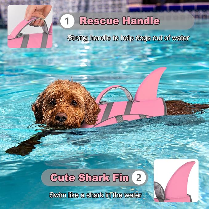 Dogcheer Dog Life Vest Shark, Life Jacket for Dogs, Swim Vest- Lt Pink,L | High Buoyancy Harness Puppy Flotation Vest with Handle & Leash Ring for Boating & Swimming, Reflective Visibility for Doggy