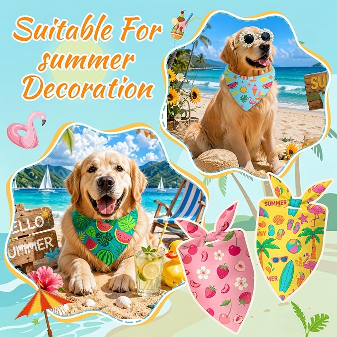 50 Pcs Summer Hawaiian Dog Bandanas Bulk Tropical Flower Pattern | Triangle Kerchief Bibs Scarf Set for Pets Hawaii Party Costume Photo Props Accessories, 25 Styles, 31.5 x 21.7 x 21.7 Inch