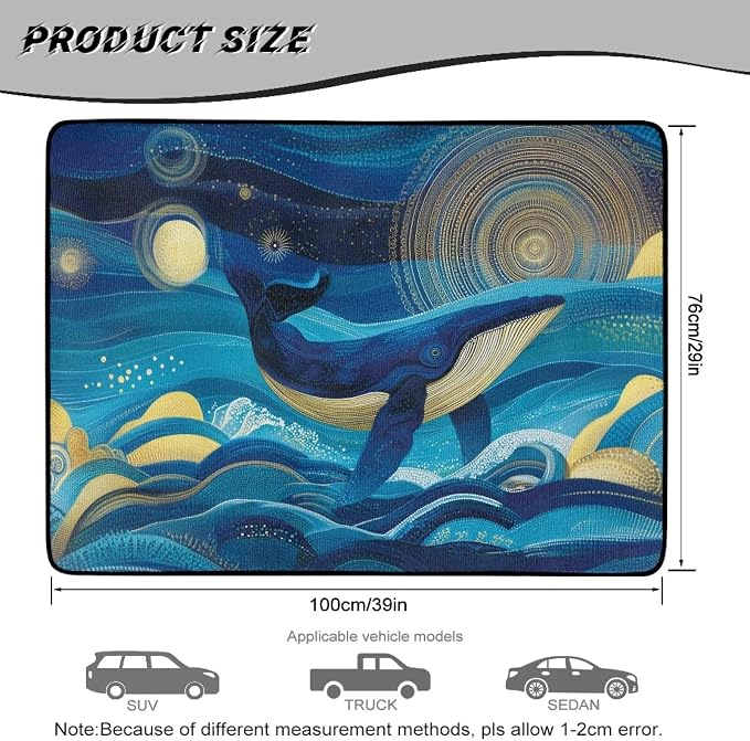 Starry Night Whale Car Trunk Mat 29" x 39" Camping Cargo Liner for Family, Dustproof Non-Slip Car Floor Mats for SUV Van Vehicle Truck Universal Fit (Blue)