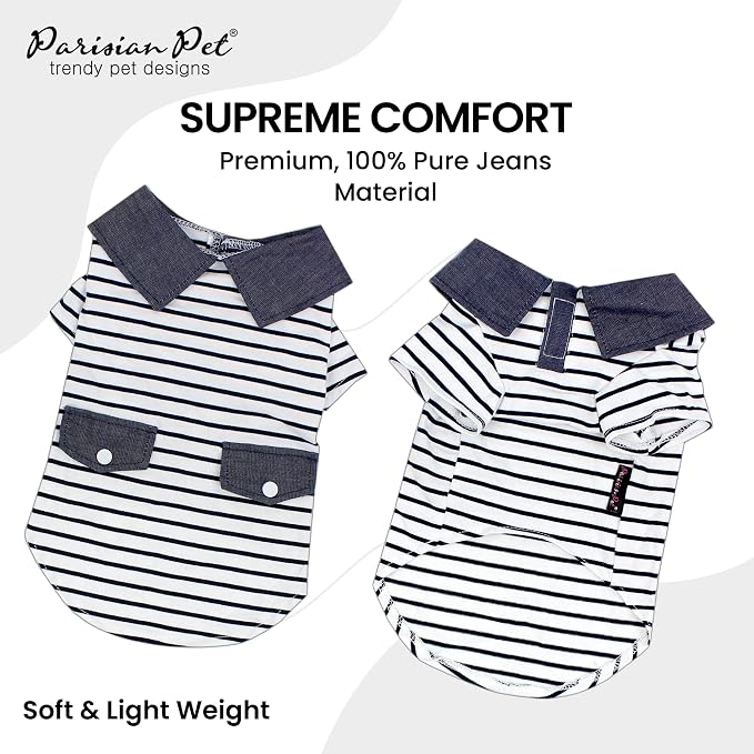 Parisian Pet Preppy Boy Polo Dog Shirt – Classic Cotton Pet Apparel with Collar - Soft Breathable Puppy T-Shirt - Cute Trendy Dog Clothes - Ideal Summer Clothes for Small Dogs - Shirts for Dogs Boy