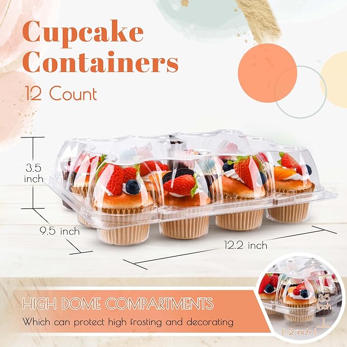 NPLUX 12Pack 12Count Cupcake Containers Clear Plastic Stackable Tall Lids | 12 Pack Hold 144 Cupcakes, Standard Size Clear BPA Free Plastic, Tall Dome Frosting Room, Stackable for Small Parties