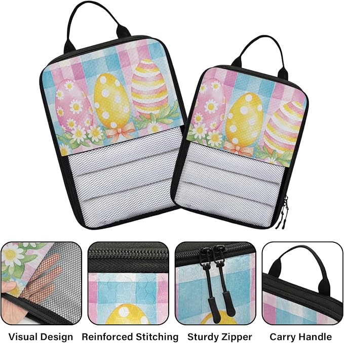 Easter Eggs 6 Set Compression Packing Cubes Cute Expandable Packing Organizer for Travel Accessories Luggage Suitcase Bag