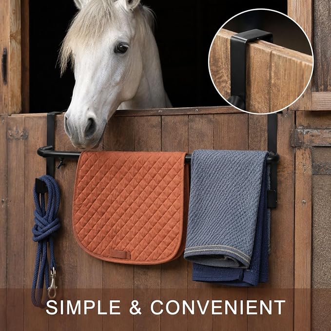 6Pcs Horse Blanket Rack with Bridle Hooks for Stable Storage, Adjustable Length Tool-Free Installation | Portable Blanket Bar for Horse Pads Saddle