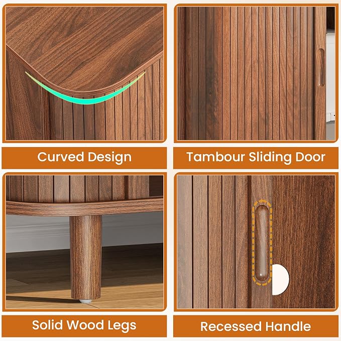 Snughome Cat Litter Box Enclosure, 35.4'' Hidden Litter Box Furniture with Sliding Door, Modern Hidden Litter Box Cabinet, Wooden Indoor Cat House, TV Stand, Side End Table for Living Room, Walnut