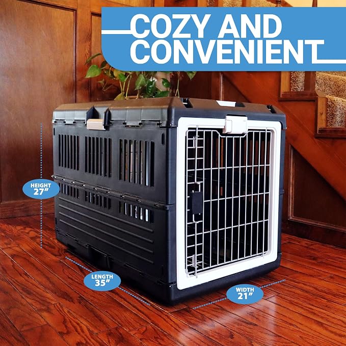 Collapsible Pet Carrier for Large Dogs & Cats, 35"L x 21"W x 27"H | Hard-Sided Crate Walls, 360-Degree Ventilation, Tool-Free Snap Assembly, Folds Flat to 5.5 In, for Travel & Storage