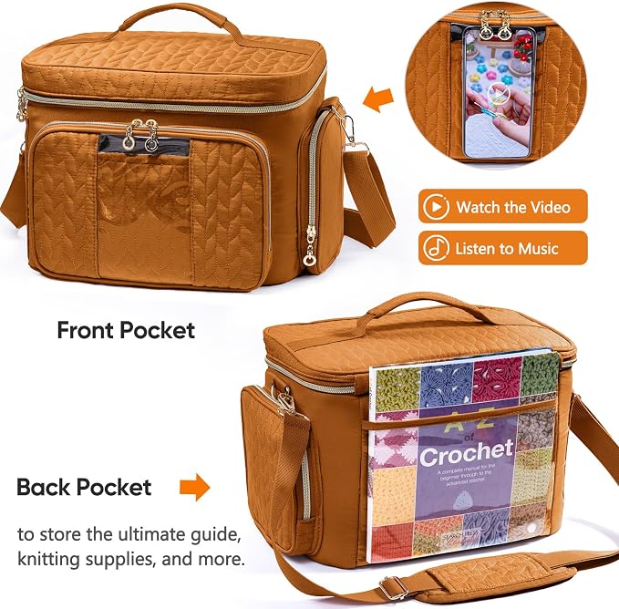 MYBAGZING Crochet Bag Organizer - Yarn Bags for Crocheting - Crochet Storage Bag with Pockets for Crochet Hooks, Crochet Accessories - Yarn Organizers - Yarn Holders for Crocheting - Knitting Bags