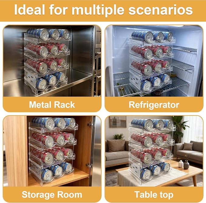 Cat Food Can Organizer 4-Tier Hold 72 Cans 3.5oz Transparent Cat Can Rack | Wet cat food storage rack suitable for kitchen cabinets and storage cabinet countertops,Suitable for multi size cans