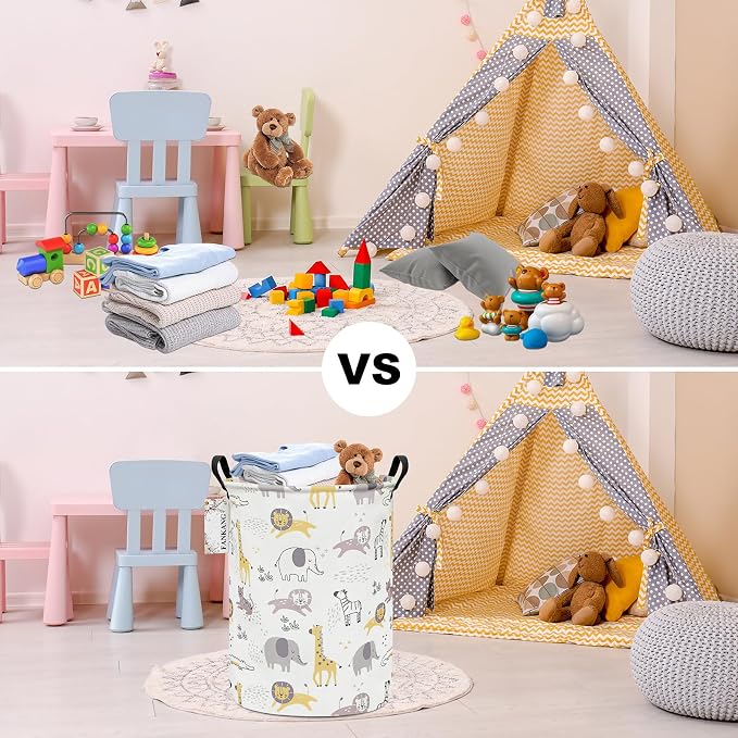 Storage Bin Foldable Nursery Organizer Basket Lovely Animal | Foldable with Waterproof PE Coating Organizer Bin for Kids Boys and Girls,Office,Bedroom,Clothes