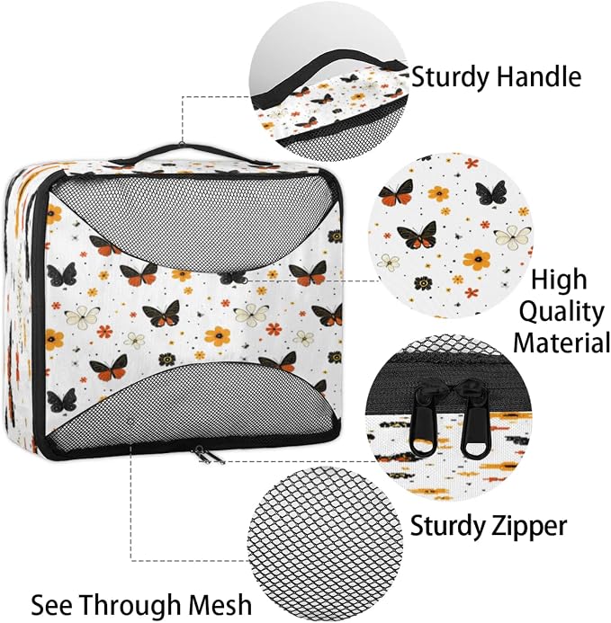 Packing Cubes for Travel, Spring Flowers Butterfly Travel Luggage Packing Organizers for Women Men, Large Custom Toiletries Bag for Clothes Shoes, Floral Butterfly