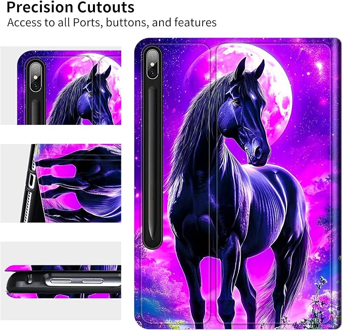 Case for Samsung Tab S10 Ultra/S9 Ultra/S8 Ultra 14.6" 2024/2023/2022 | Slim Leather Smart Cover with Multi-Angle Anti-Slip Stand [Auto Wake/Sleep] Shell for Women Men, Purple Black Horse