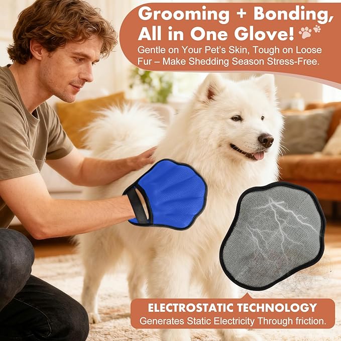 Pet Hair Removal Glove, Electrostatic Pet Hair Remover Glove for Cats & Dogs, Hair Remover Tools for Couch, Carpet, Clothing, Car Seat - Upgraded Five-Finger, Reusable, RoyalBlue+Darkgrey