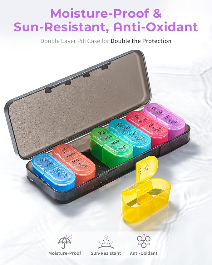𝐏𝐢𝐥𝐥 𝐎𝐫𝐠𝐚𝐧𝐢𝐳𝐞𝐫, Am & Pm Pill Organizer 7 Days, Weekly Pill Organinzer 2 Times a Day, Pill Box 7 Day, Medicine Pill Organizer for Travel, Vitamins, Fish Oils, Supplements