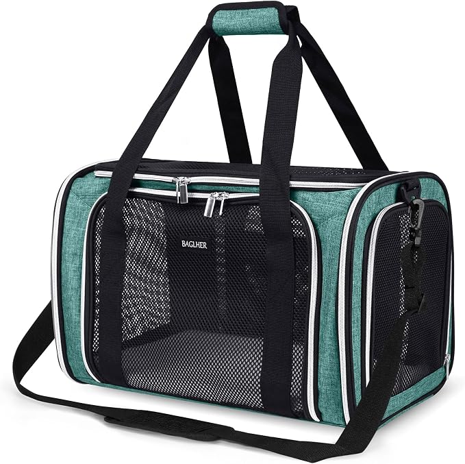 BAGLHER Pet Travel Carrier, Cat Carriers Dog Carrier for Small Medium Cats Dogs Puppies, Airline Approved Small Dog Carrier Soft Sided, Collapsible Puppy Carrier. Green