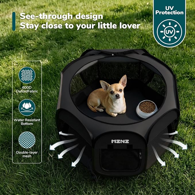 Dog Cat Small Animal Puppy Playpen Crate, Small, Whole Black | Portable Pop Up Pet Cage Enclosure Tent Kennel Indoor Outdoor with Carrying Case, No Assembly, Camping Use