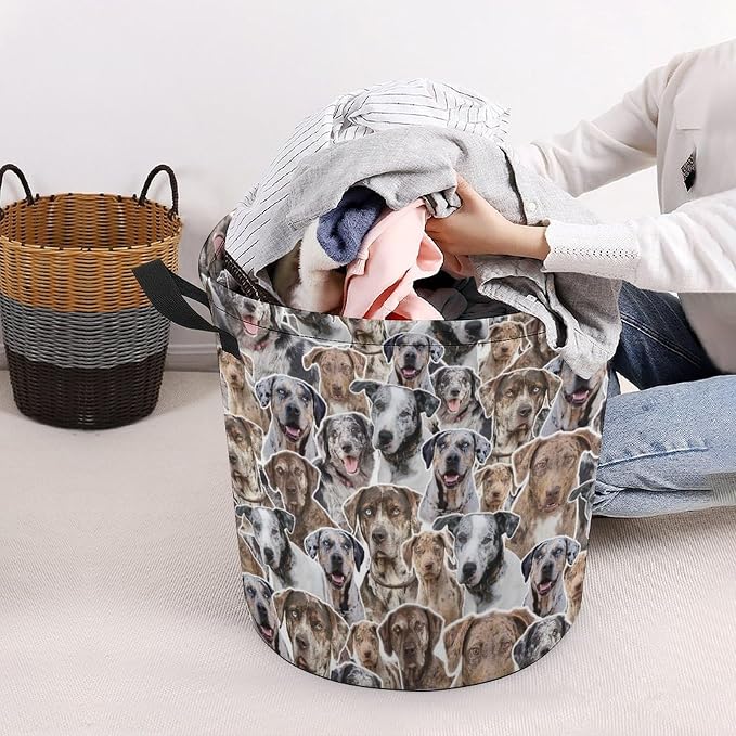 Catahoula Leopard Dog Laundry Basket, Collapsible Laundry Hamper with Handles, Catahoula Leopard Dog Laundry Hamper, Foldable Waterproof Clothes Hamper for Bedroom Bathroom