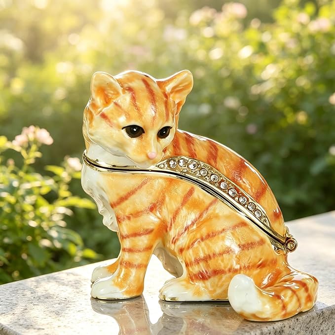Hand Painted Trinket Box Pet Series Enamel Vintage Jewelry Box Hinged Metal Organizer Decorative Treasure Box